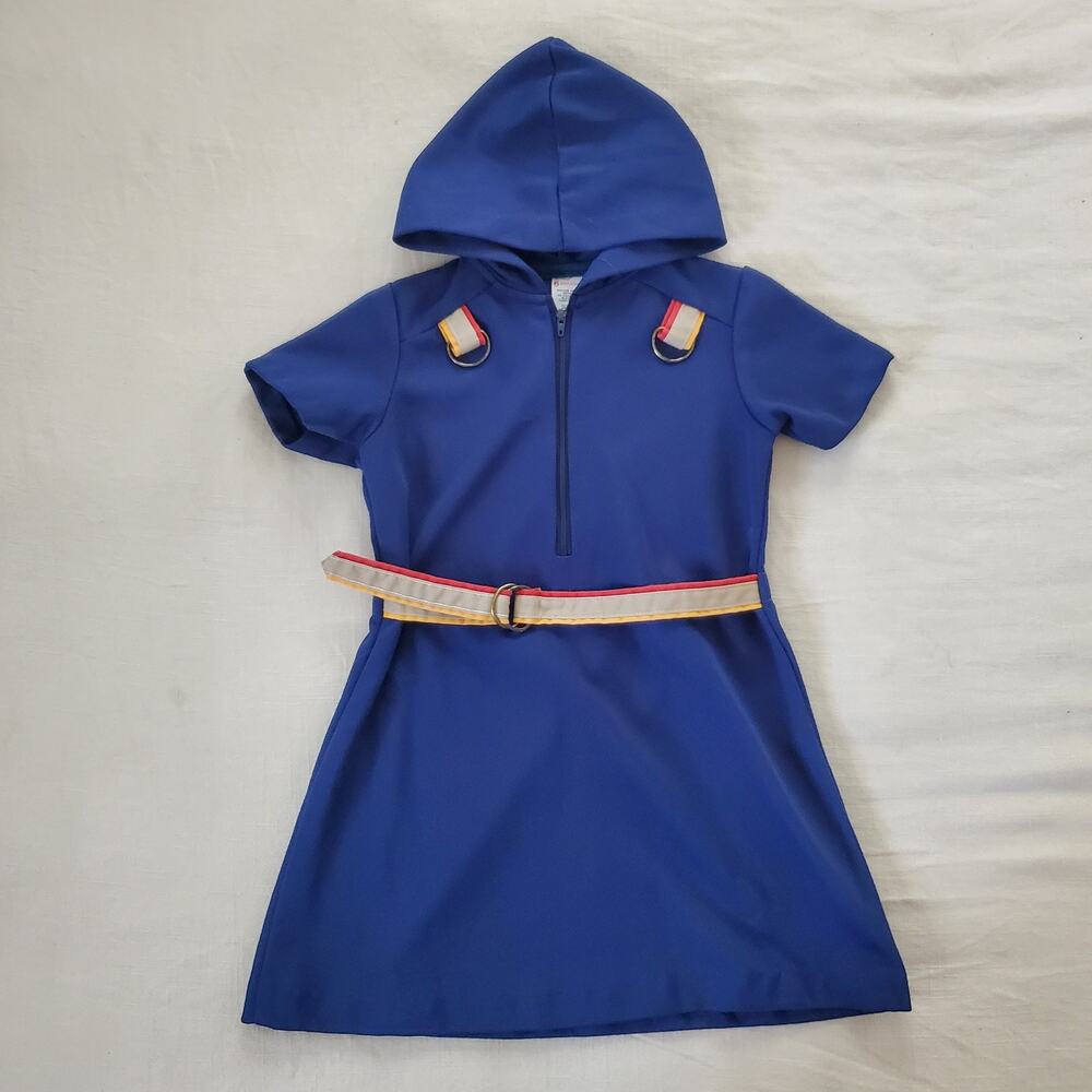 Vintage 70s Navy Hooded Dress 4t